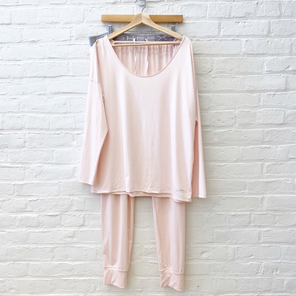 Sheex || Modern Jogger and Long Sleeve Cutout Tee Pajama Set Blush‎ Pink XXL